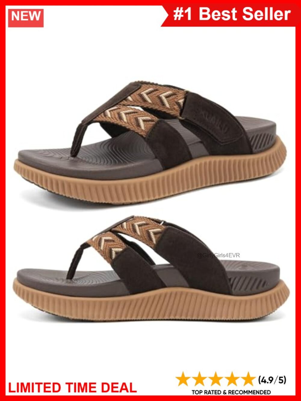 KuaiLu Women's Orthopedic Arch Support Flip Flops Adjustable Summer Sandals